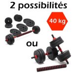 Le poisson qui jardine - 2 halt�res musculation 40 kg. 16 disques 2 en 1, halt�res courtes et longues ...