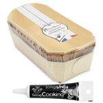 2 moules � cake bois 24 cm + 4 caissettes de cuisson + stylo gla�age noir