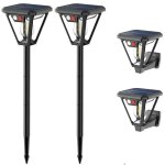 2 pcs lampe solaire led, 2 en 1 applique solaire jardin �tanche ip65 3 mode d'�clairage avec d�tecteur ...