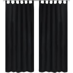 2 pcs rideau � passant micro satin noir 140 x 225 cm