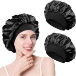 2 pices bonnet de soie satin cheveux nuit, pour femmes (noir + noir) - ahlsen