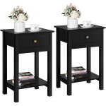 2 tables de chevet pied en bois massif noir bout de canap� table d'appoint avec 1 tiroir et 1 �tag�re ...