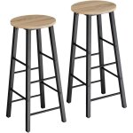 Tectake - lot de 2 tabourets de bar en bois et acier hauteur d'assise 72, 5 cm