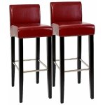 Hhg - jamais utilis] lot de 2 tabourets de bar n25, bois / cuir, 37x44x102cm, rouge