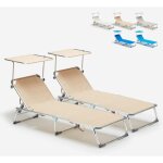 2 transats de piscines mer pliants avec pare - soleil california - beige