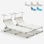 2 transats de piscines mer pliants avec pare - soleil california - blanc