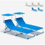 2 transats de piscines mer pliants avec pare - soleil california - bleu