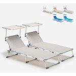 2 transats de piscines mer pliants avec pare - soleil california - gris