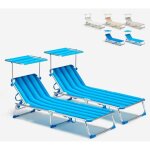 2 transats de piscines mer pliants avec pare - soleil california - rayures bleues