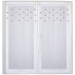 Paire de petits voilages droits sabl�s avec top � coeurs beige 60x120 cm