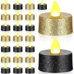 24 pices bougies chauffe - plat led  paillettes dores bougies sans flamme noires bougies chauffe - ...