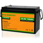 Eco - worthy - 24v 100ah batterie 24v lifepo4 rechargeable au lithium avec 3000 + cycles profonds et ...