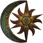 29 x 29 cm d�coration murale m�tal soleil lune, d�coration murale cr�ative suspendre pour jardin, art ...