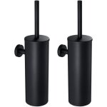 2pcs auralum brosse de toilette wc noire avec porte - balai mural pour salle de bains en acier inoxydable ...