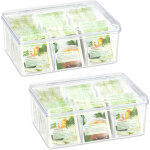 2x botes  th, coffret, 90 sachets th, couvercle, 6 compartiments, hxlxp: 9 x 21, 5 x 14, 5 cm, transparent ...