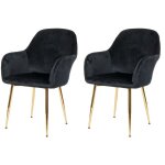 Hhg - 2x chaise de salle à manger 240, fauteuil de cuisine, design rétro, velours noir, pieds dorés Hhg - 2x chaise de salle à manger 240, fauteuil de cuisine, design rétro, velours noir, pieds dorés