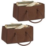 2x paniers  bches, feutre, 2 poignes, pliable, porte - revues, hxlxp : 25 x 25 x 50 cm, cabas bois ...