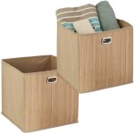 2x paniers de rangement bambou, corbeille de salle de bain carr�e, bo�te haute, 31 x 31 x 31 cm, pliable, ...