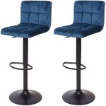 Hhg - 2x tabouret de bar 232, chaise bar / comptoir, rglable en hauteur, velours ptrole, pied noir