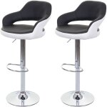 Hhg - 2x tabouret de bar 261, chaise de comptoir avec dossier, rotatif, similicuir, noir / blanc