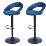 Hhg - 2x tabouret de bar 707, chaise de comptoir, monture noire, velours, ptrole