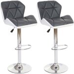 Hhg - 2x tabouret de bar hamilton, chaise de comptoir, bois, similicuir, rotatif, gris
