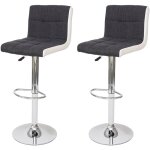 Hhg - 2x tabouret de bar 232, chaise bar, rglable en hauteur, tissu gris fonc et similicuir blanc, ...