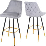 Hhg - 2x tabouret de bar 665, chaise de bar / comptoir, design rétro, velours, haubans / pieds dorés, ... Hhg - 2x tabouret de bar 665, chaise de bar / comptoir, design rétro, velours, haubans / pieds dorés, ...