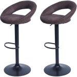 Hhg - 2x tabouret de bar 707, chaise de comptoir, monture noire, imitation de daim, vintage marron fonc� ...