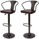 D�coshop26 - 2x tabourets de bar en synth�tique marron et m�tal noir style industrielle avec accoudoirs ...
