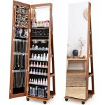 Costway - 3 en 1 armoire  bijoux sur roulettes, organisateur de bijoux sur pieds avec miroir psych ...