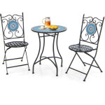 3 pcs salon de jardin mosaque - 2 chaises pliantes et 1 table rond - design vinage style lisbonne en ...