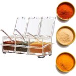 3 pi�ces boite assaisonnement acrylique pots � �pices cuisine avec couvercle et cuill�re bouteilles transparen ...