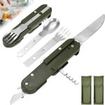 3 pi�ces couverts de camping pliable 5 en 1 vaisselle de camping en acier inoxydable combinaison de couverts ...