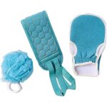 3 pi�ces ensemble de gants corporels exfoliants pour peau naturelle sangles de nettoyage du dos �ponge ...