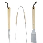 3 - piece steel and wood barbecue tools set - spatula, tongs, and fork - 35 x 6. 8 x 1. 5 cm, 35 x 9. ...