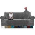 3 places, gris housse de canap� en velours �pais super extensible pour chiens cat pet friendly 1 - piece ...