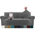3 places, gris housse de canap� en velours �pais super extensible pour chiens cat pet friendly 1 - piece ...