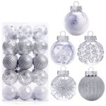 30pcs argent boule de noel or pour decoration noel sapin 6cm, boules de noel transparente tincelants ...