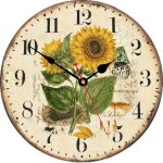 34 cm belle tournesol horloge murale, vintage floral silencieux non tic - tac horloges, en bois rond ...