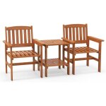 3pcs salon de jardin en bois 2 personnes, chaise et table de patio avec accoudoirs, dossier, rangement, ...