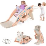 Costway - 4 en 1 toboggan enfants avec 3 modes & motif d'ours, cheval  bascule intrieur extrieur avec ...