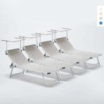 4 bains de soleil de plage en aluminium avec pare - soleil nettuno stock - gris