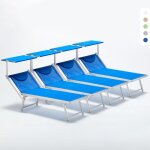 4 bains de soleil professionnels transats de plage aluminium italia - bleu