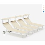 4 bains de soleil avec roues transats plage jardin aluminium alabama - beige