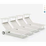 4 bains de soleil avec roues transats plage jardin aluminium alabama - gris