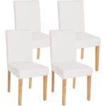 Hhg - jamais utilis] lot de 4 chaises de sjour littau, simili - cuir, blanc mat, pieds clairs
