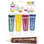 4 colorants alimentaires liquides bleu, rouge, jaune, vert + 1 stylo chocolat
