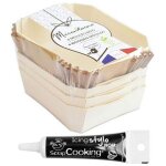 4 moules individuels en bois rectangle + 8 caissettes sulfuris�es de cuisson + stylo de gla�age noir