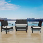 4 pcs salon de jardin avec coussins r�sine tress�e noir